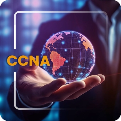 A man holding a globe in hand and CCNA written in front