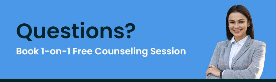 Top Networking Courses in Bangalore with Job Assistance 1 An image with a girl standing a side and questions? and Book 1-on-1 Free Counselling Session on other side