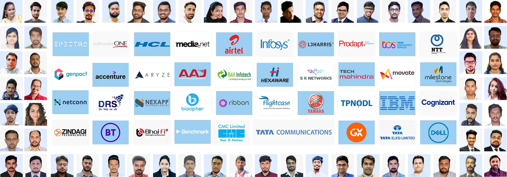 Home Page 10 An image showing multiple companies logos and our students that are placed in these companies